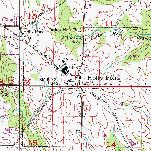 Topographic Map of Holly Pond Post Office, AL