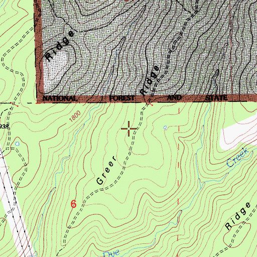 Topographic Map of Greer Ridge, CA