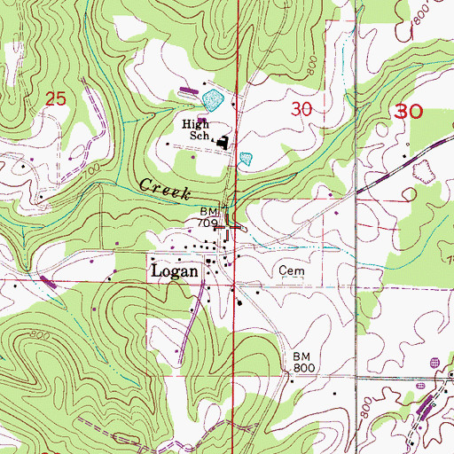 Topographic Map of Logan Post Office, AL