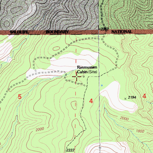 Topographic Map of Rasmussen Cabin (historical), CA