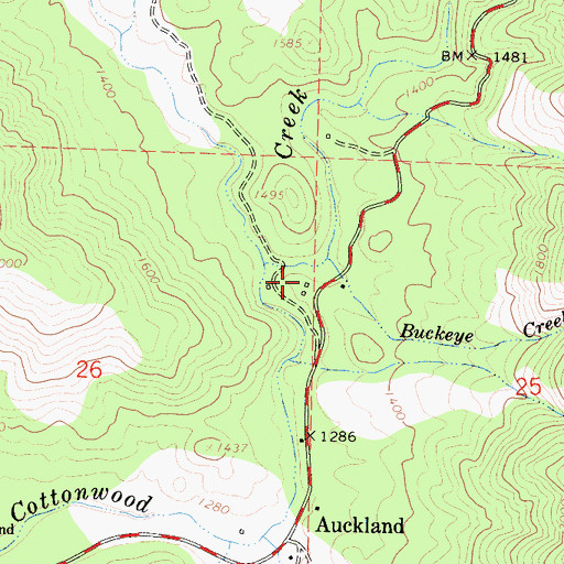Topographic Map of Cottonwood School (historical), CA