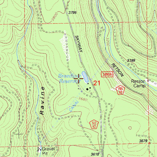 Topographic Map of Breedlove Reservoir, CA