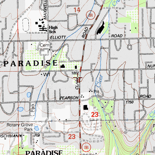 Topographic Map of Paradise Christian School, CA