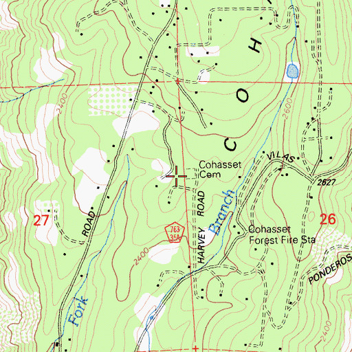Topographic Map of Cohasset Cemetery, CA