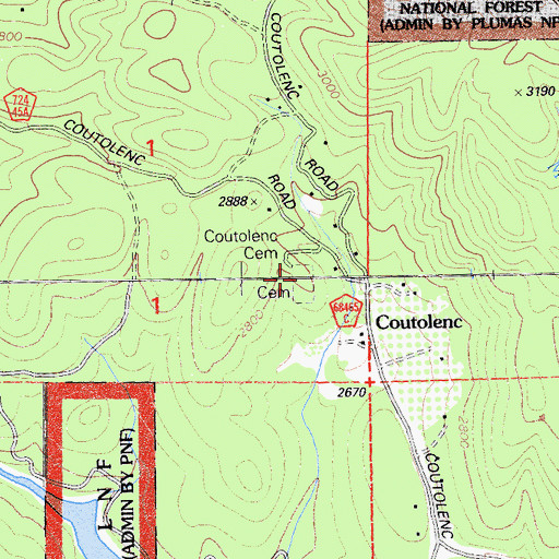 Topographic Map of Coutolenc Cemetery, CA