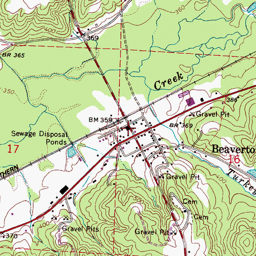 Topographic Map of Beaverton Post Office, AL