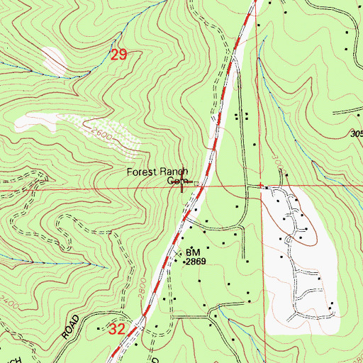 Topographic Map of Forest Ranch Cemetery, CA