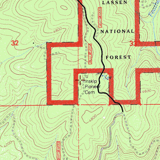 Topographic Map of Inskip Pioneer Cemetery, CA
