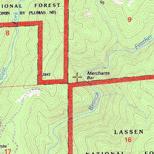 Topographic Map of Merchants Bar, CA
