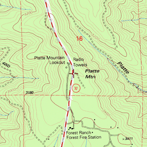 Topographic Map of Platte Mountain, CA