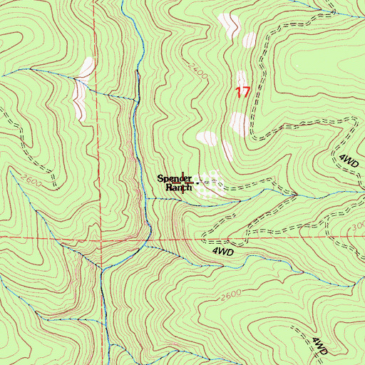 Topographic Map of Spencer Ranch, CA