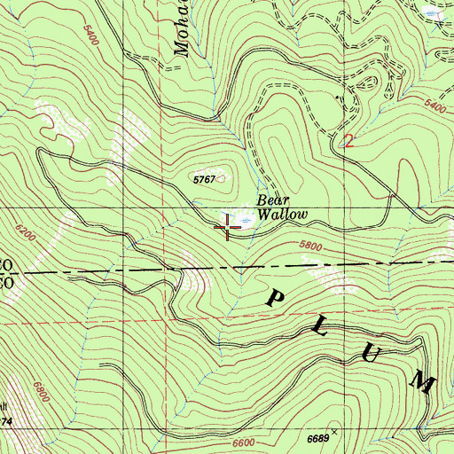 Topographic Map of Bear Wallow Basin, CA