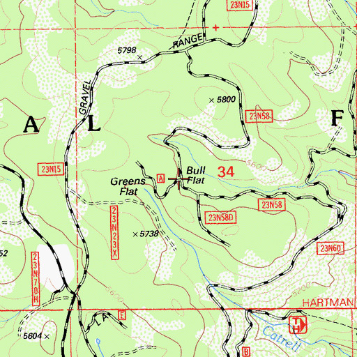 Topographic Map of Bull Flat, CA