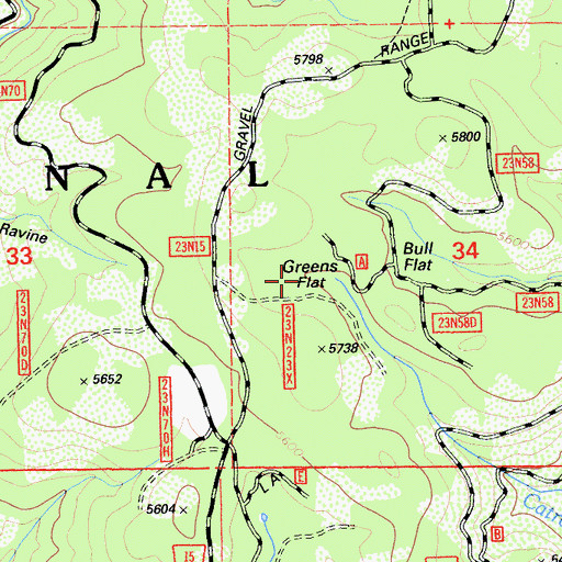 Topographic Map of Greens Flat, CA