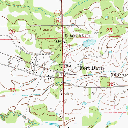 Topographic Map of Fort Davis Post Office, AL