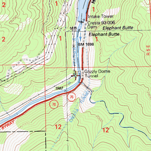 Topographic Map of Grizzly Dome Tunnel, CA