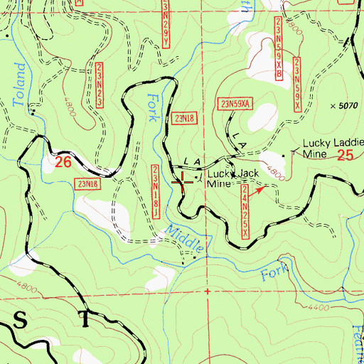 Topographic Map of Lucky Jack Mine, CA