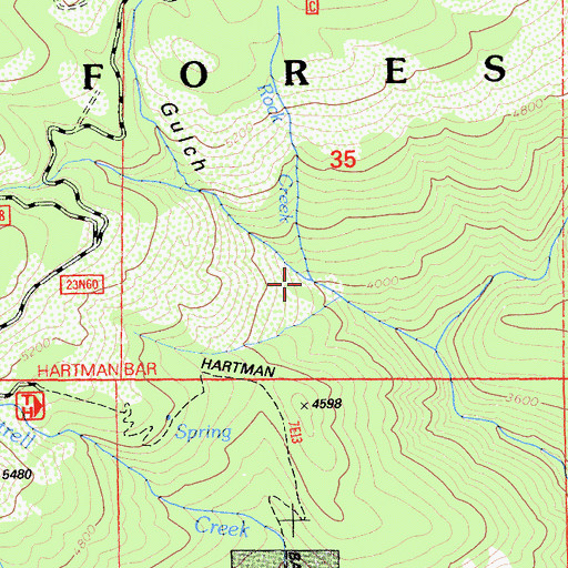 Topographic Map of Rock Creek, CA
