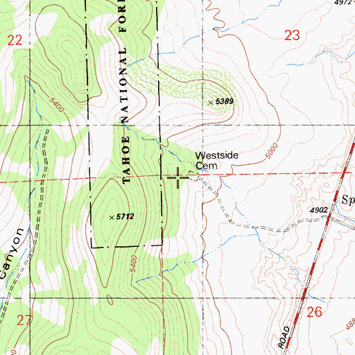 Topographic Map of Westside Cemetery, CA