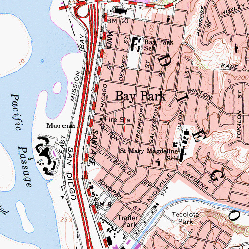 Topographic Map of Bayside Village, CA
