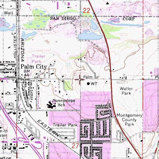 Topographic Map of Highland Reservoir (historical), CA