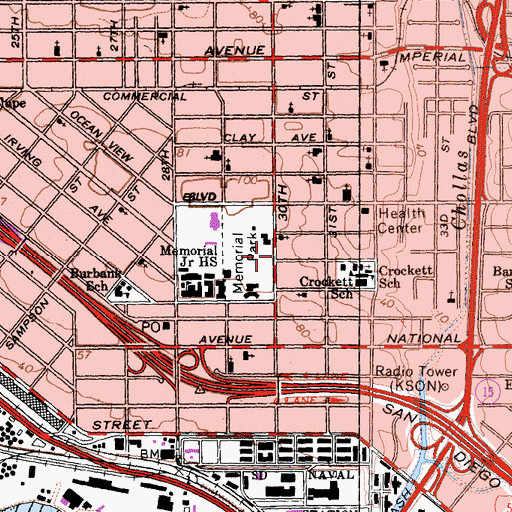 Topographic Map of Logan Heights, CA