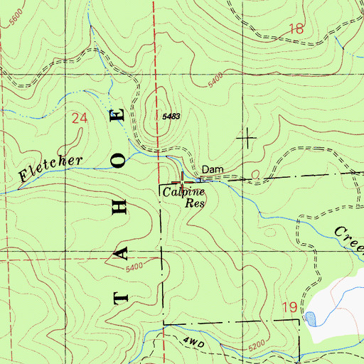 Topographic Map of Calpine Reservoir, CA