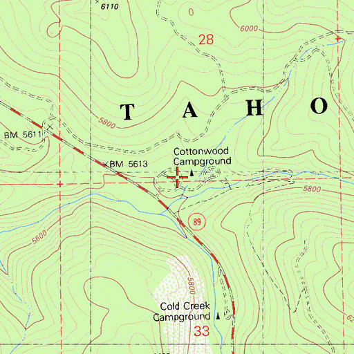 Topographic Map of Cottonwood Campground, CA