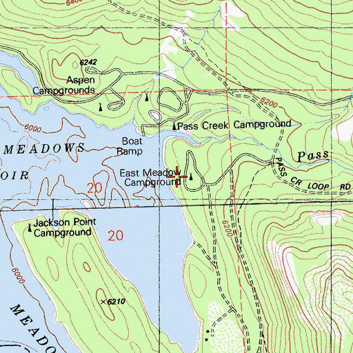 Topographic Map of East Meadow Campground, CA