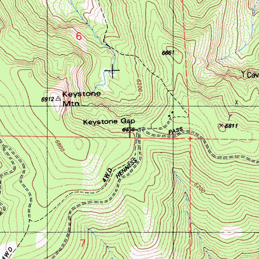 Topographic Map of Keystone Gap, CA