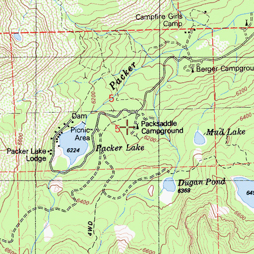 Topographic Map of Packsaddle Campground, CA