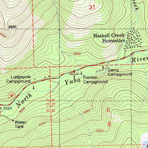 Topographic Map of Pioneer Campground, CA