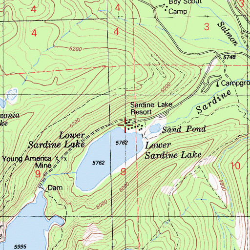 Topographic Map of Sardine Lake Resort, CA
