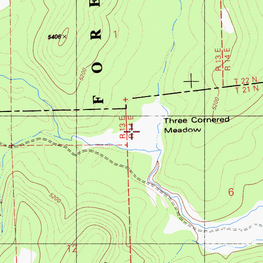 Topographic Map of Three Cornered Meadow, CA