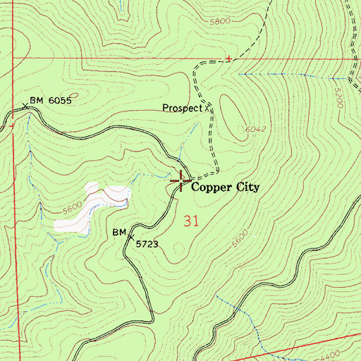 Topographic Map of Copper City Campground (historical), CA