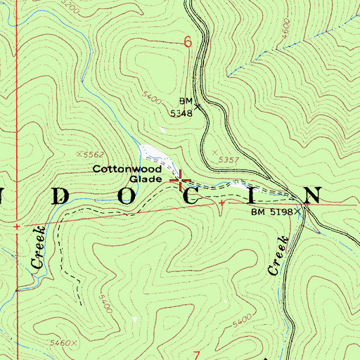 Topographic Map of Cottonwood Glade Campground (historical), CA