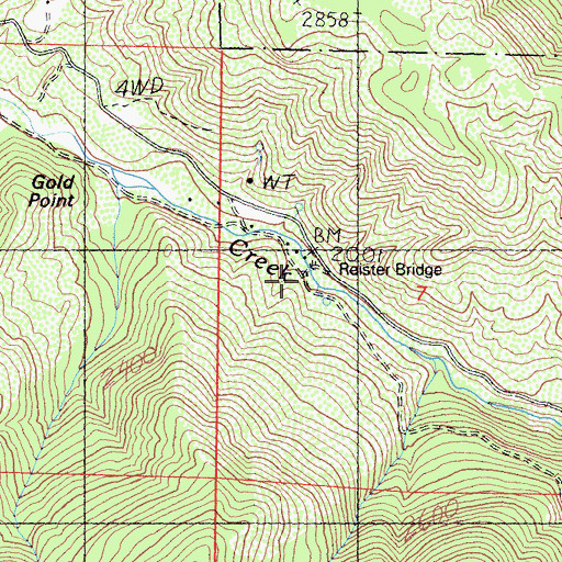 Topographic Map of Reister Bridge, CA