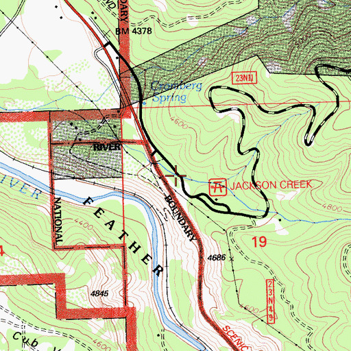 Topographic Map of Jackson Creek United States Forest Service Cabin (historical), CA