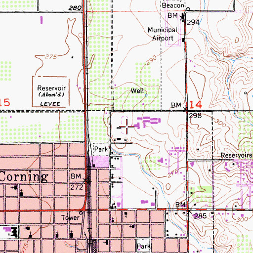 Topographic Map of Corning High School, CA