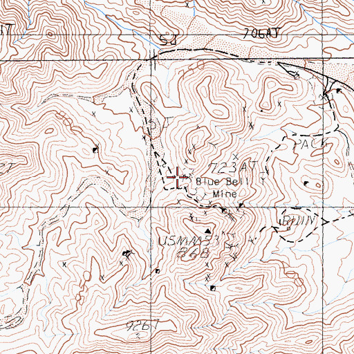 Topographic Map of Blue Bell Mine, CA