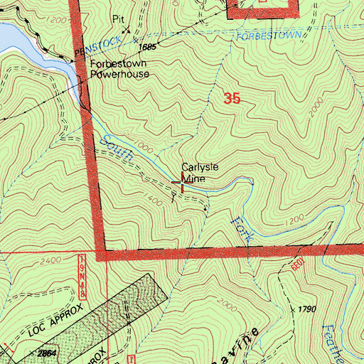 Topographic Map of Carlysle Mine, CA