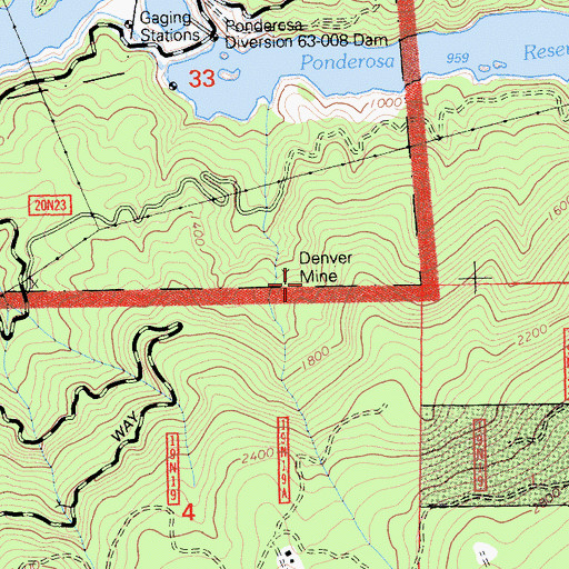 Topographic Map of Denver Mine, CA