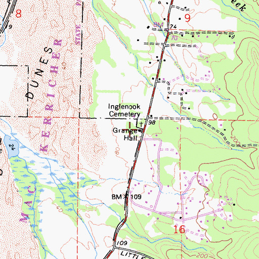 Topographic Map of Fort Bragg Grange, CA