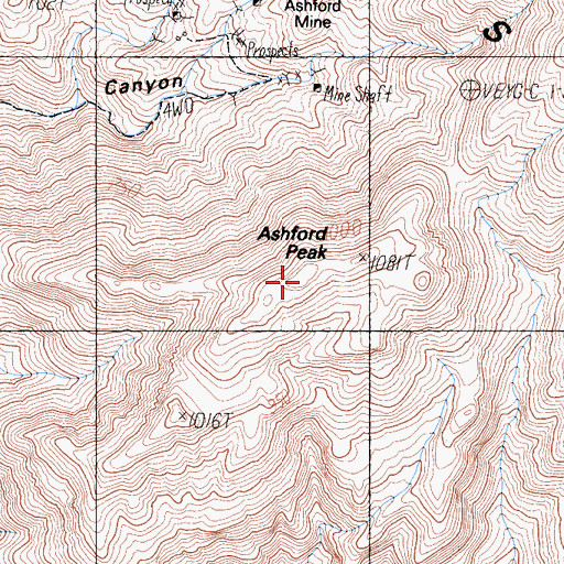 Topographic Map of Ashford Peak, CA