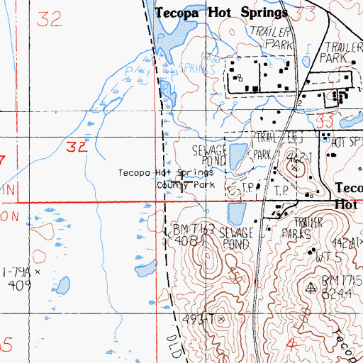 Topographic Map of Tecopa Hot Springs County Park, CA