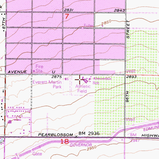 Topographic Map of Almondale Middle School, CA