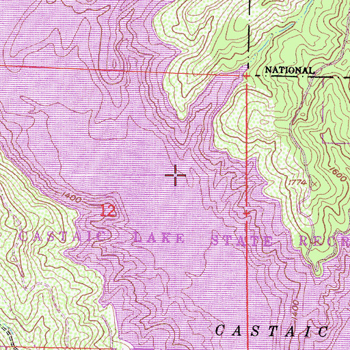 Topographic Map of Castaic Lake State Recreation Area, CA