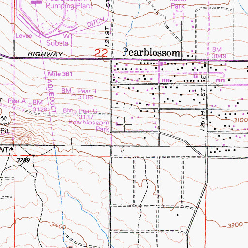 Topographic Map of Pearblossom Park, CA