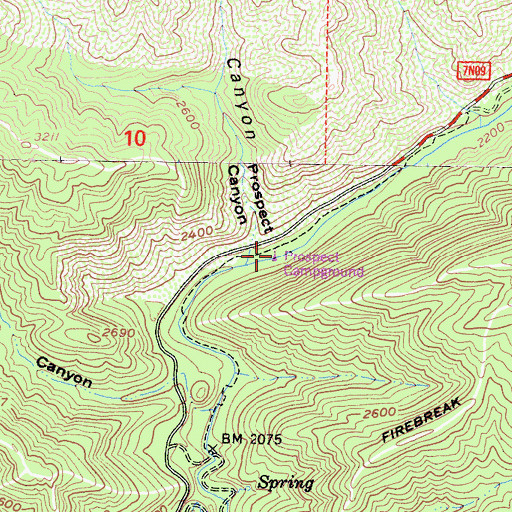 Topographic Map of Prospect Campground, CA