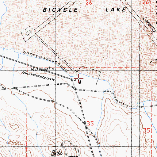Topographic Map of Bicycle Lake Army Airfield, CA